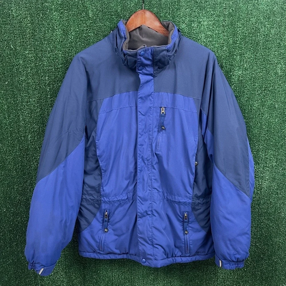 VTG L.L.Bean Men's Jacket Medium Blue Nylon Insulated Waterproof Ski Coat Y2K